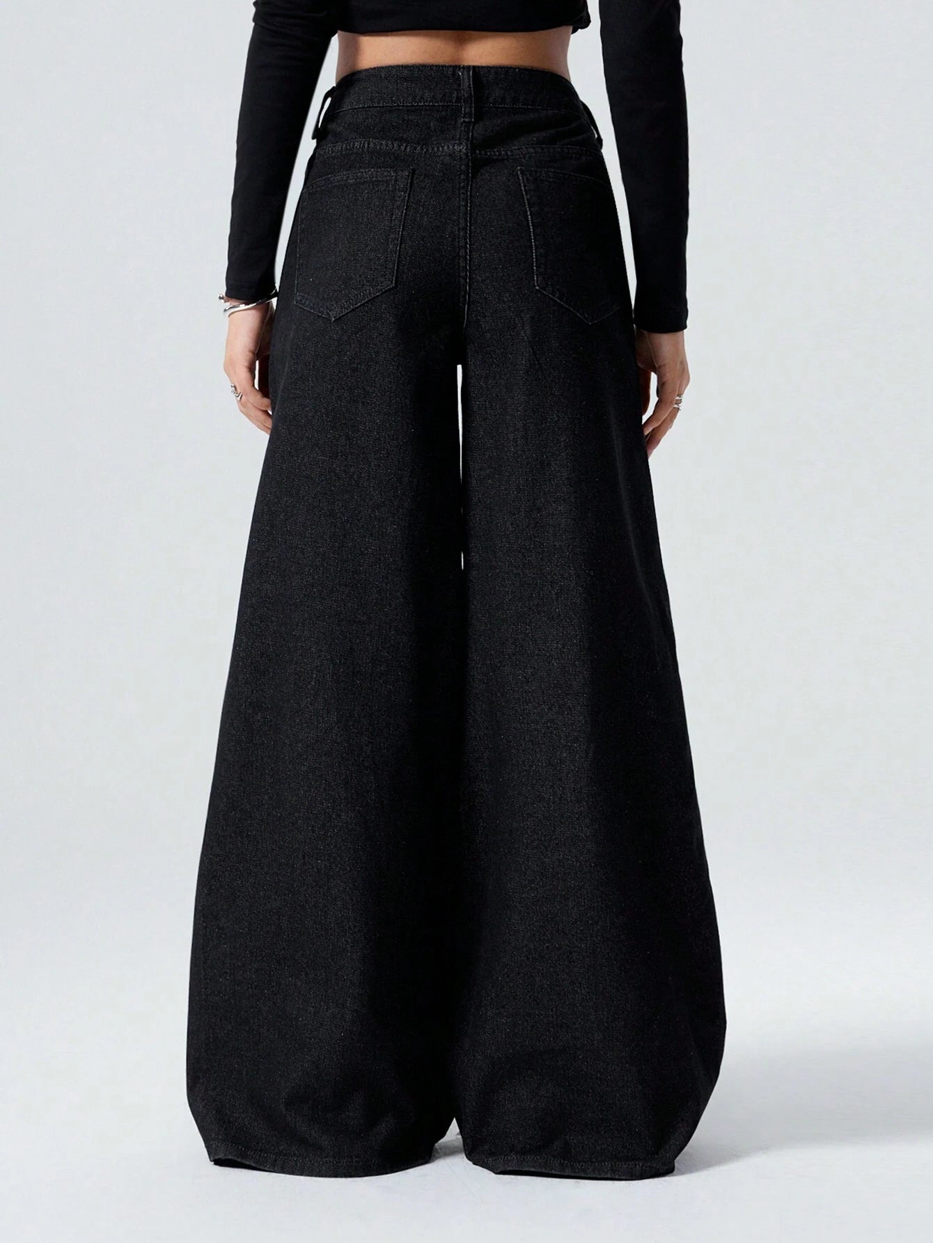 Baggy Palazzo Wide Leg Jeans - Black