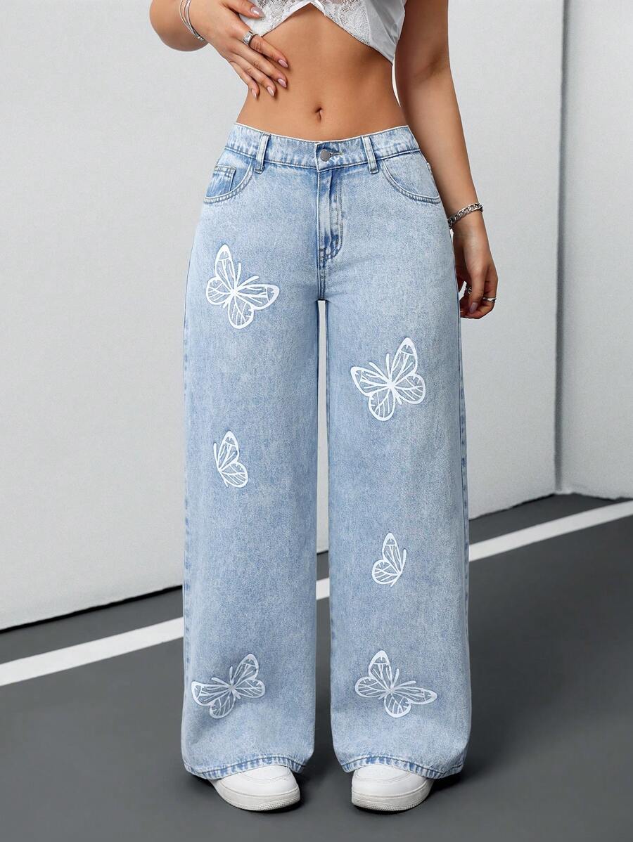 D600 Blue Bloom Wide-Leg Jeans
