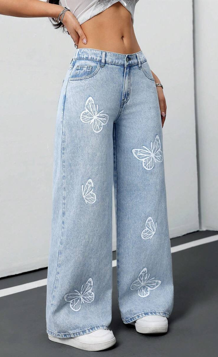 D600 Blue Bloom Wide-Leg Jeans