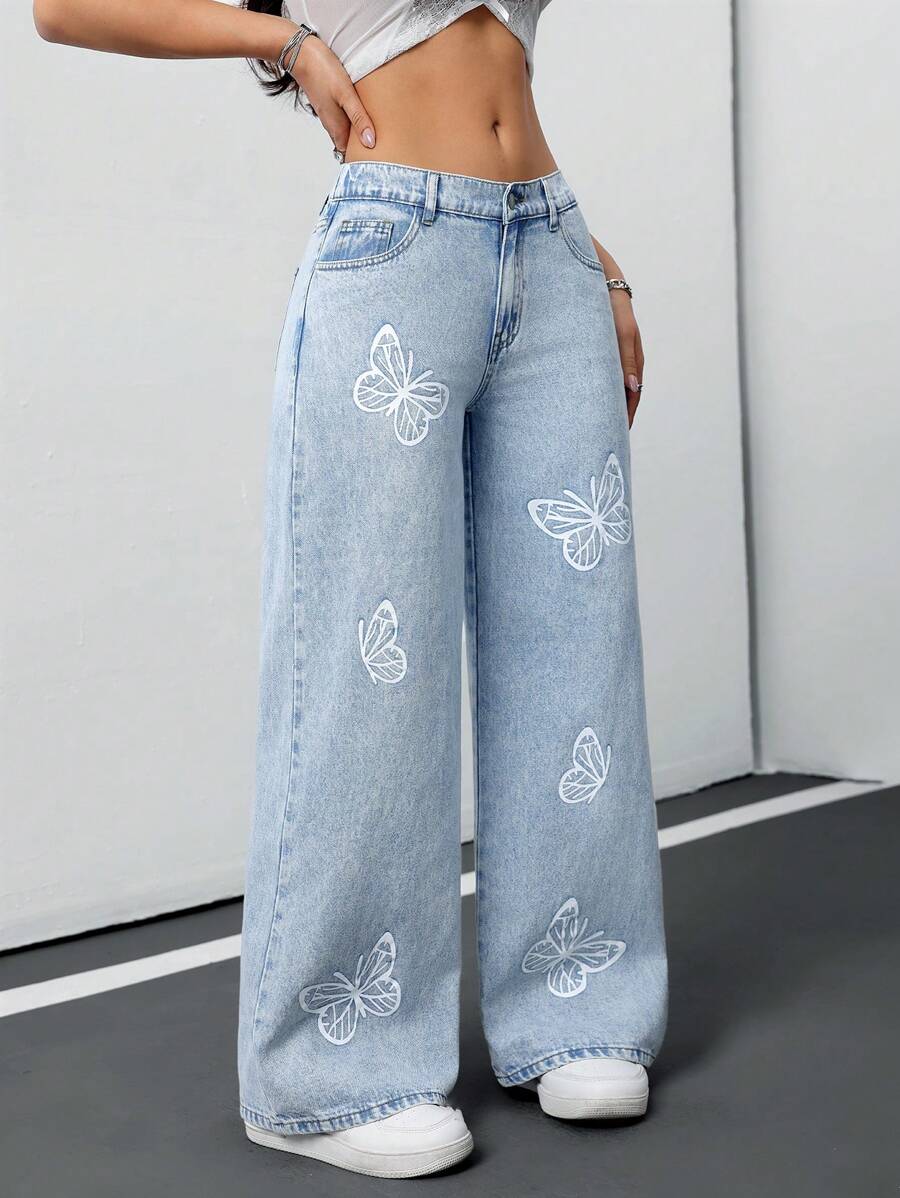 D600 Blue Bloom Wide-Leg Jeans