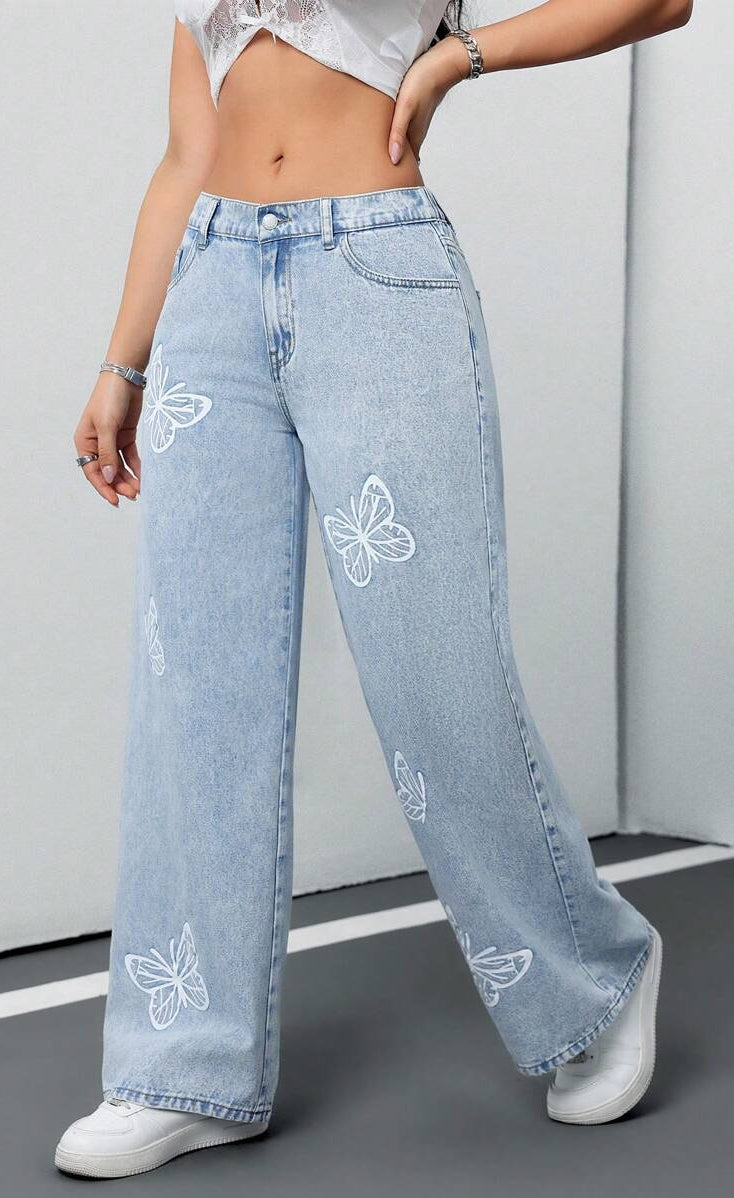 D600 Blue Bloom Wide-Leg Jeans