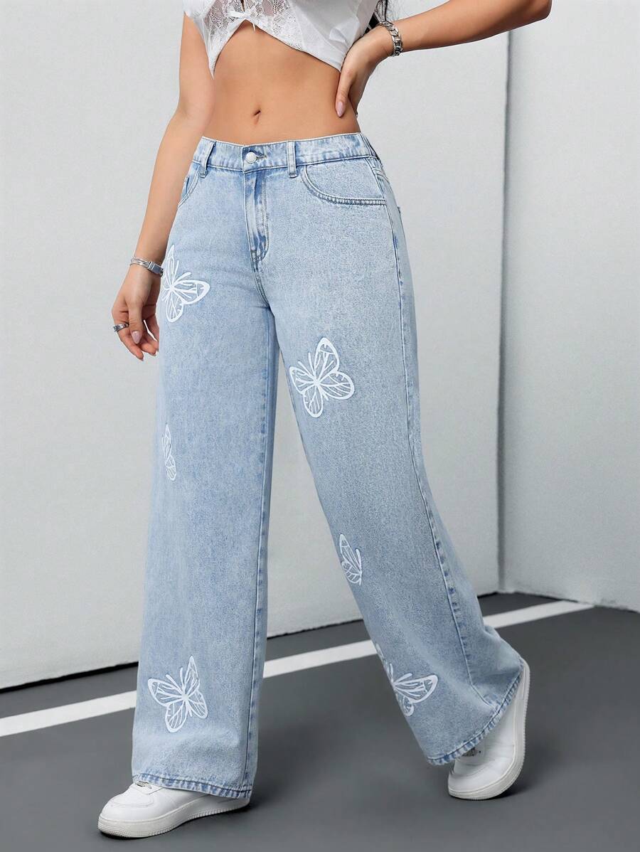 D600 Blue Bloom Wide-Leg Jeans