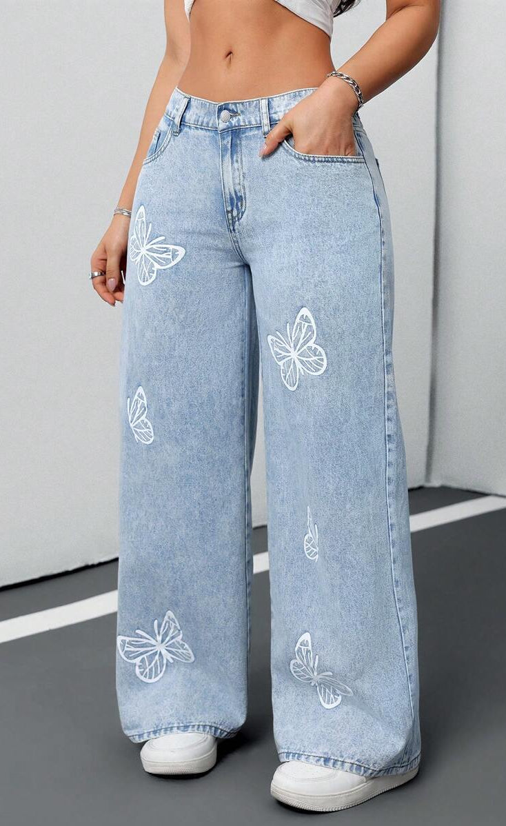 D600 Blue Bloom Wide-Leg Jeans