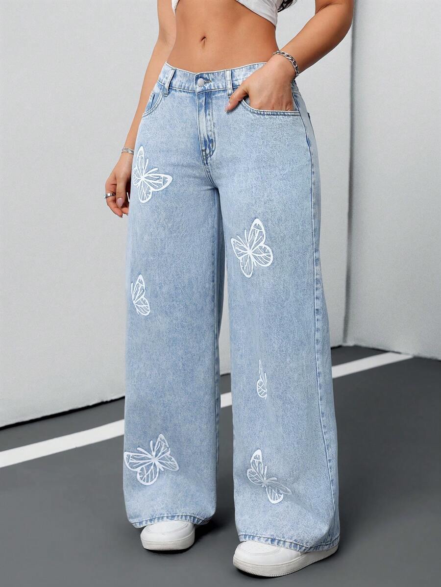 D600 Blue Bloom Wide-Leg Jeans