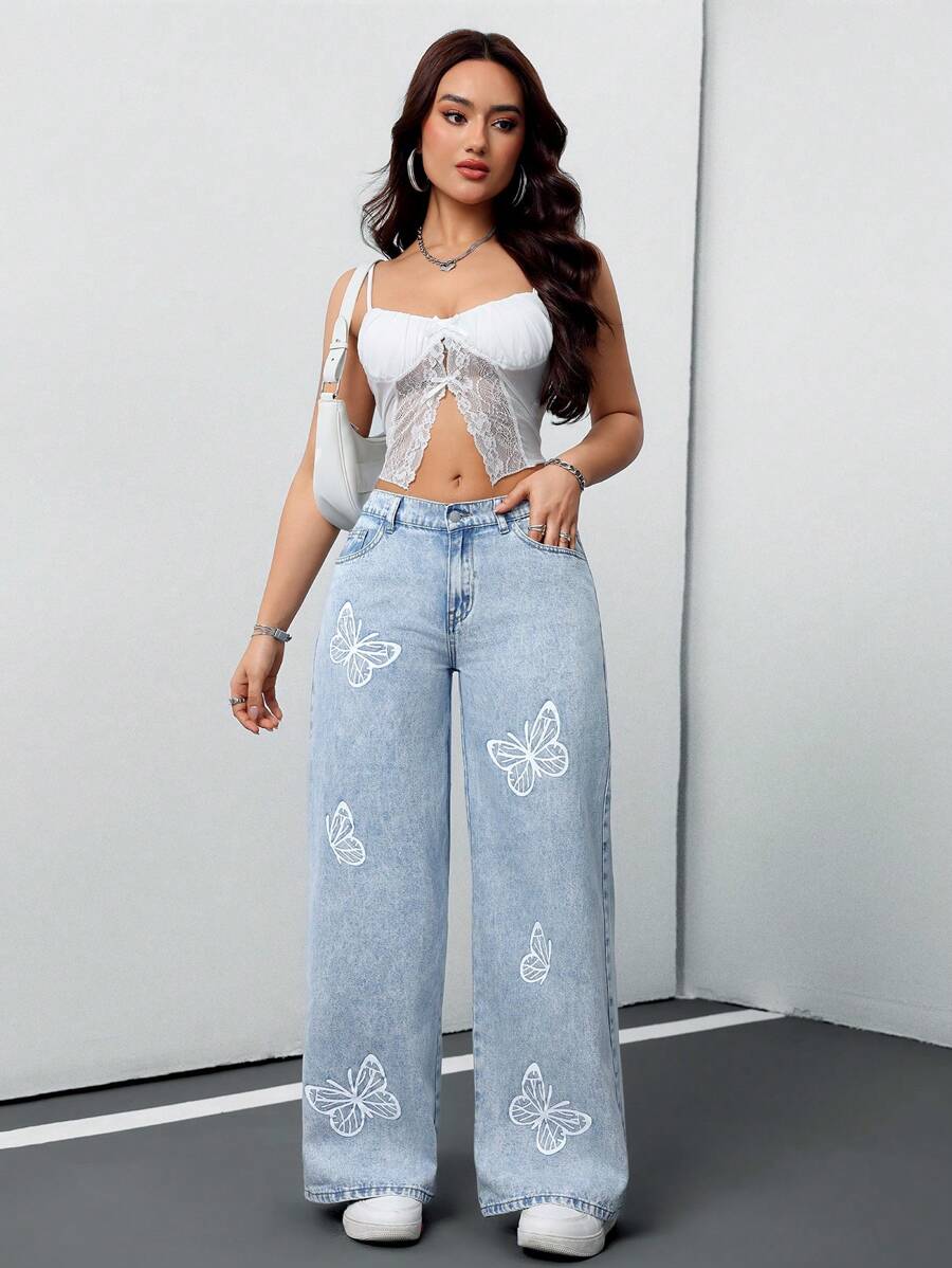 D600 Blue Bloom Wide-Leg Jeans