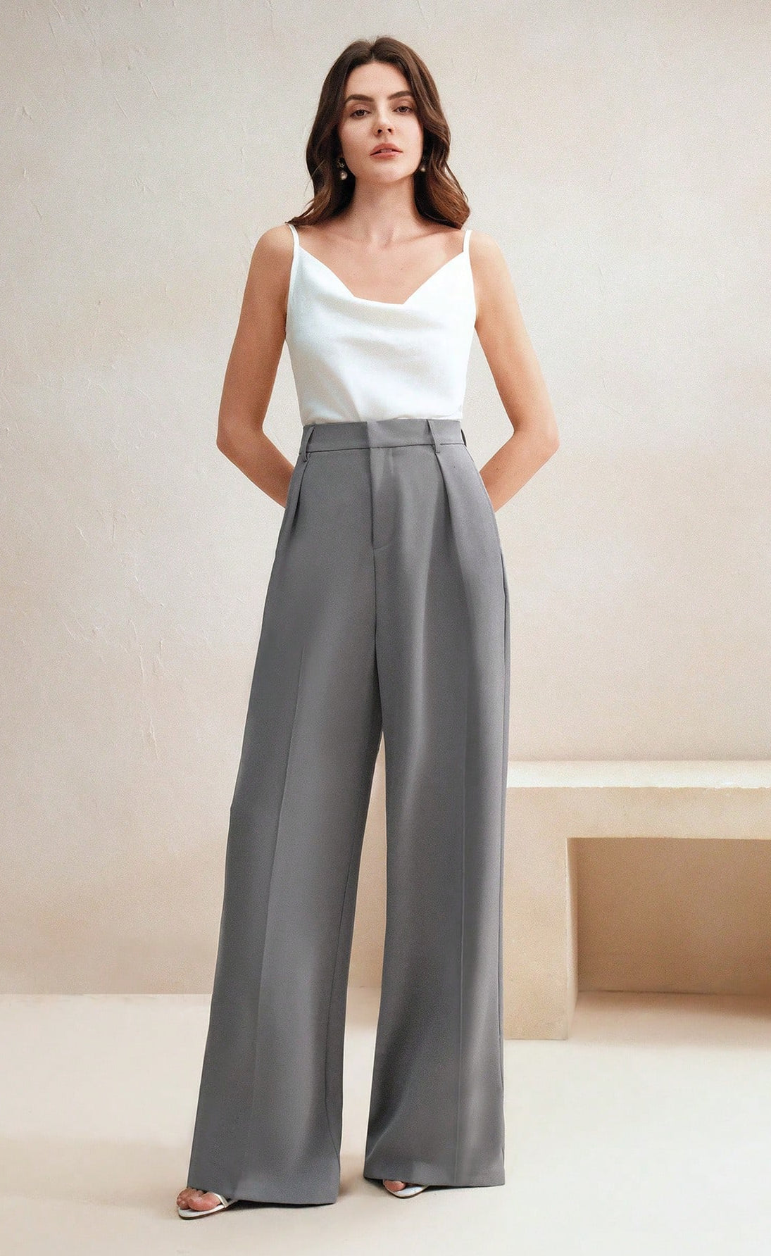 D600 Tailored Wide-Leg Pants - Grey