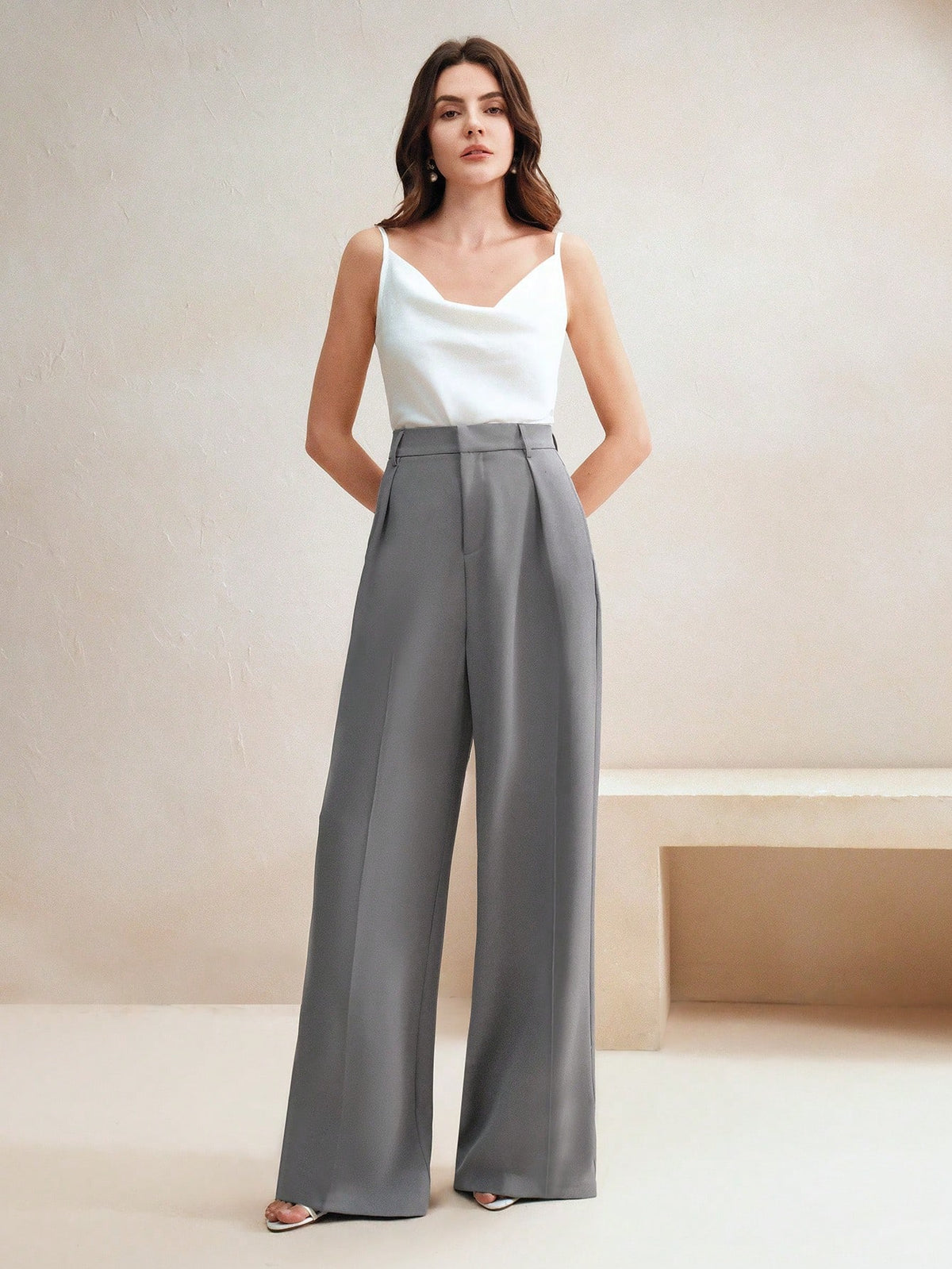D600 Tailored Wide-Leg Pants - Grey