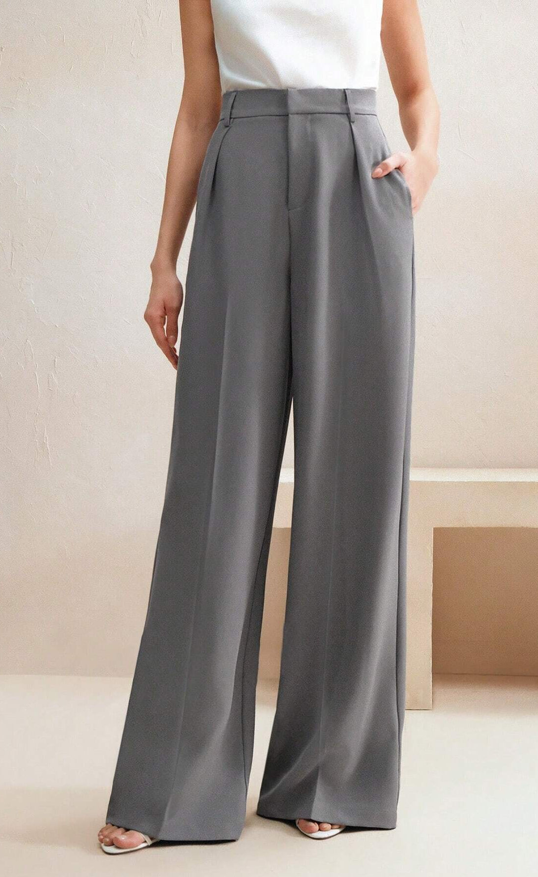 D600 Tailored Wide-Leg Pants - Grey