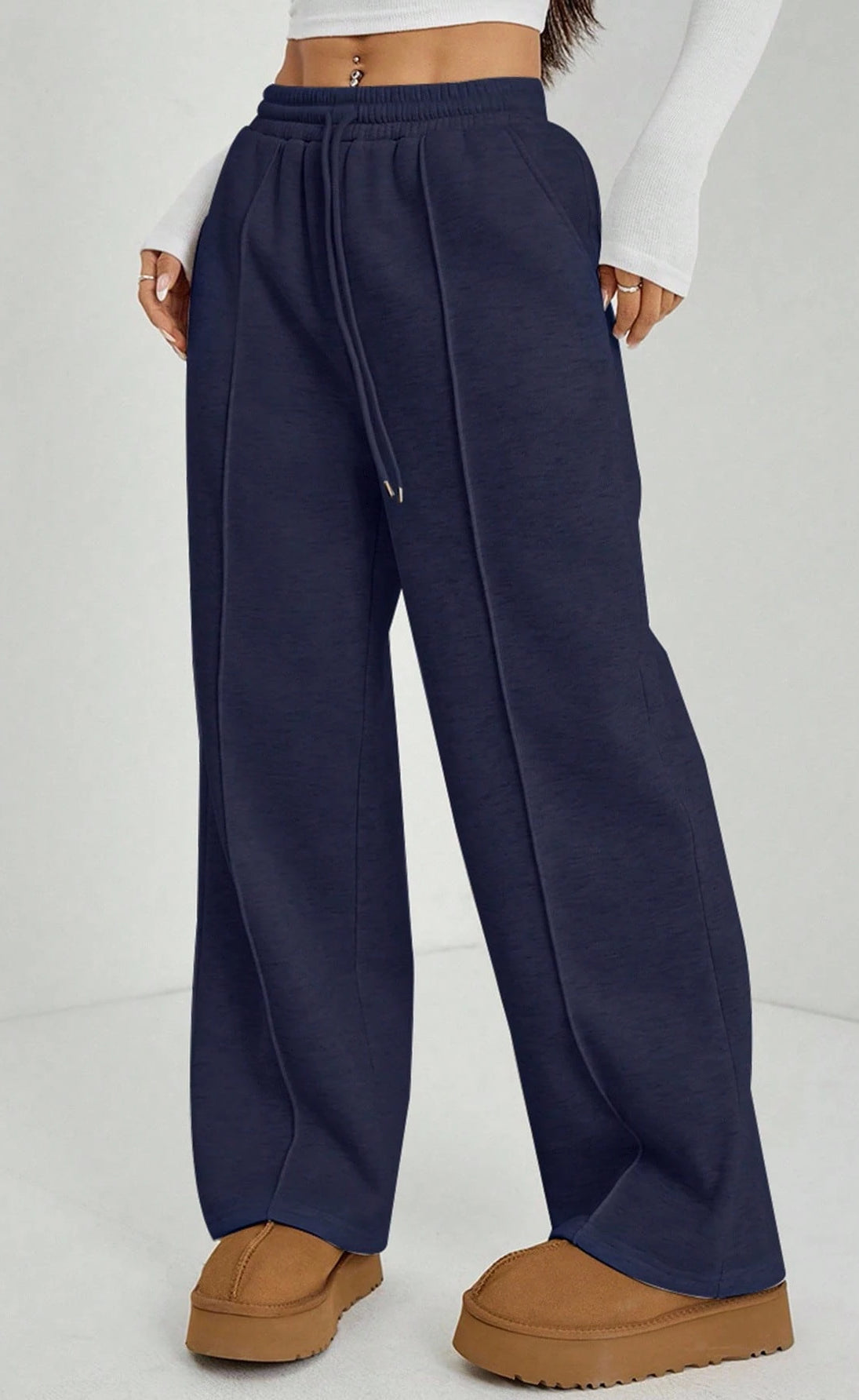 Front-Seam Wide-Leg Trouser - Navy Blue