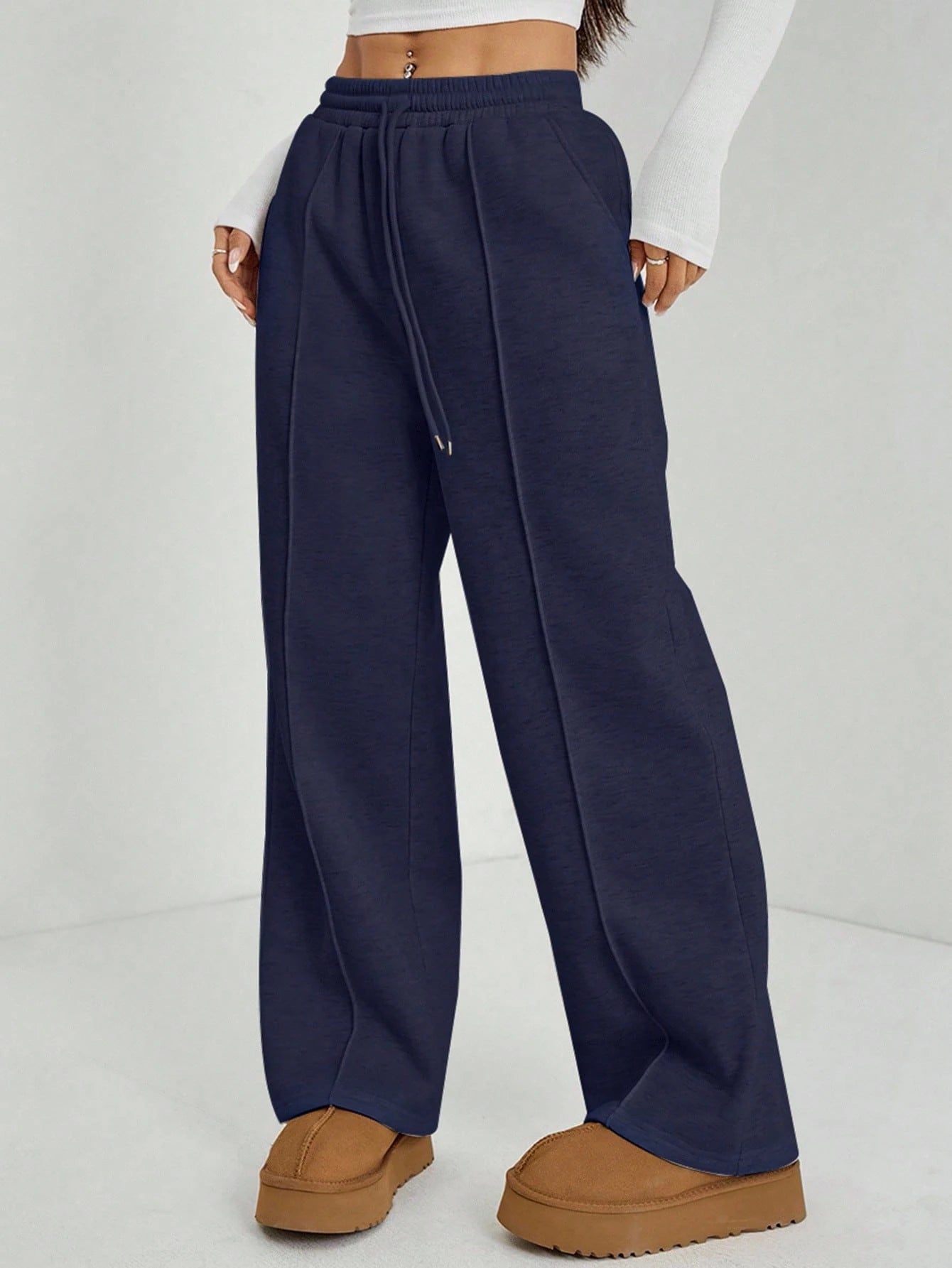 Front-Seam Wide-Leg Trouser - Navy Blue