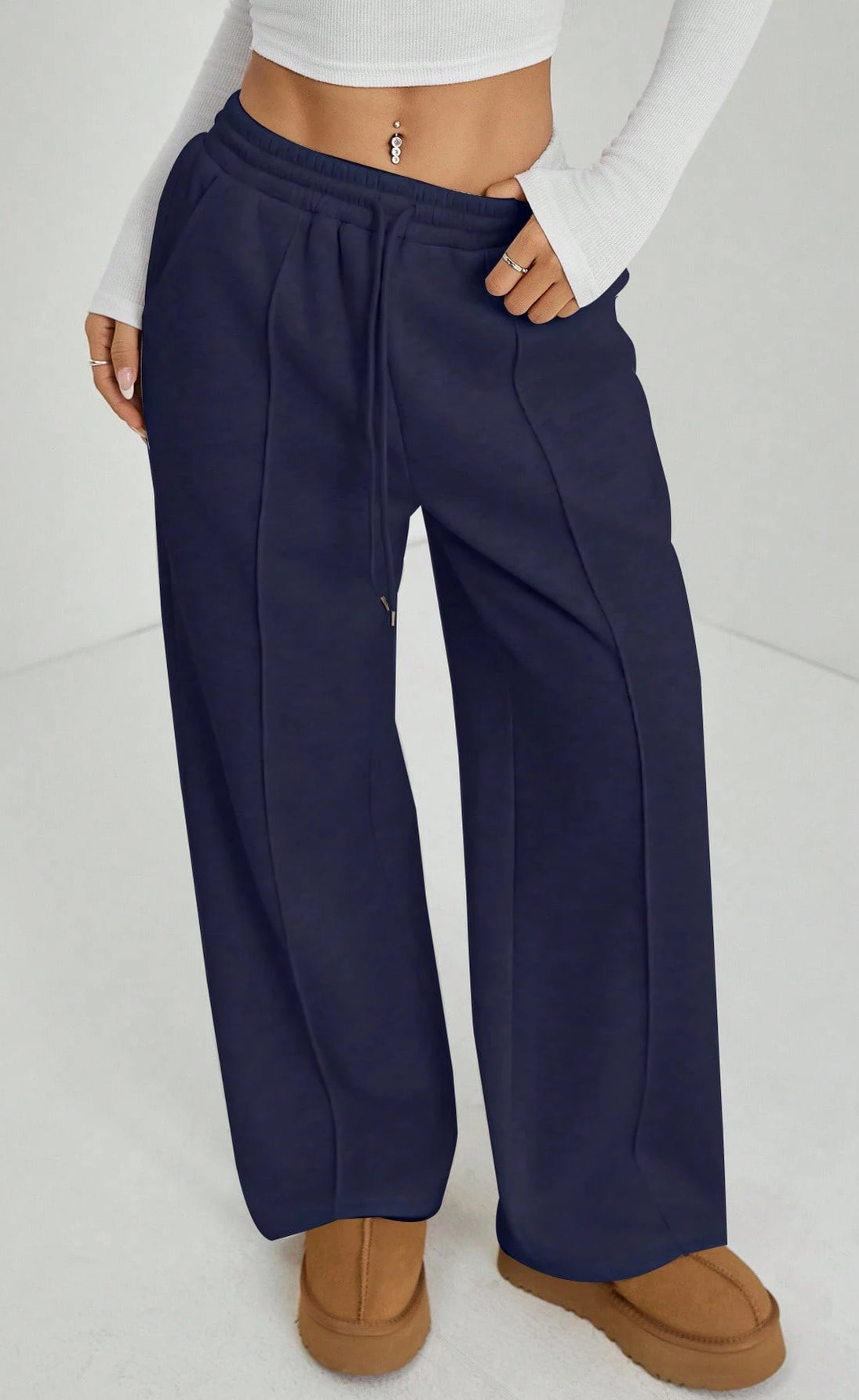 Front-Seam Wide-Leg Trouser - Navy Blue