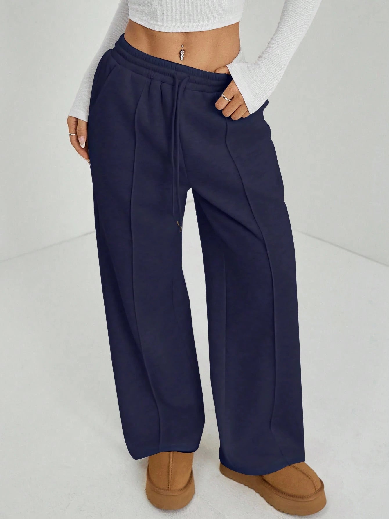 Front-Seam Wide-Leg Trouser - Navy Blue