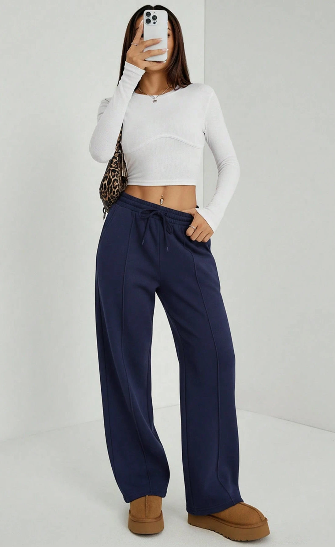 Front-Seam Wide-Leg Trouser - Navy Blue