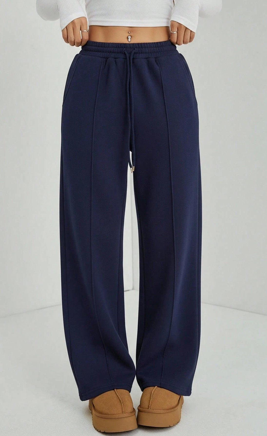 Front-Seam Wide-Leg Trouser - Navy Blue