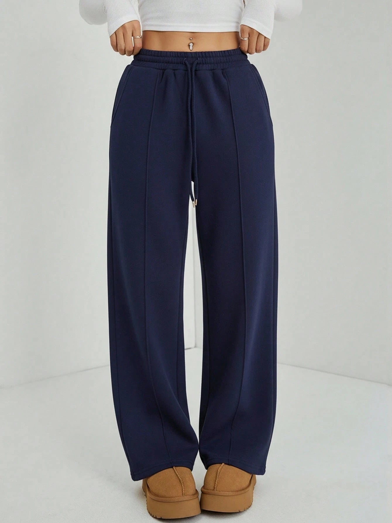 Front-Seam Wide-Leg Trouser - Navy Blue