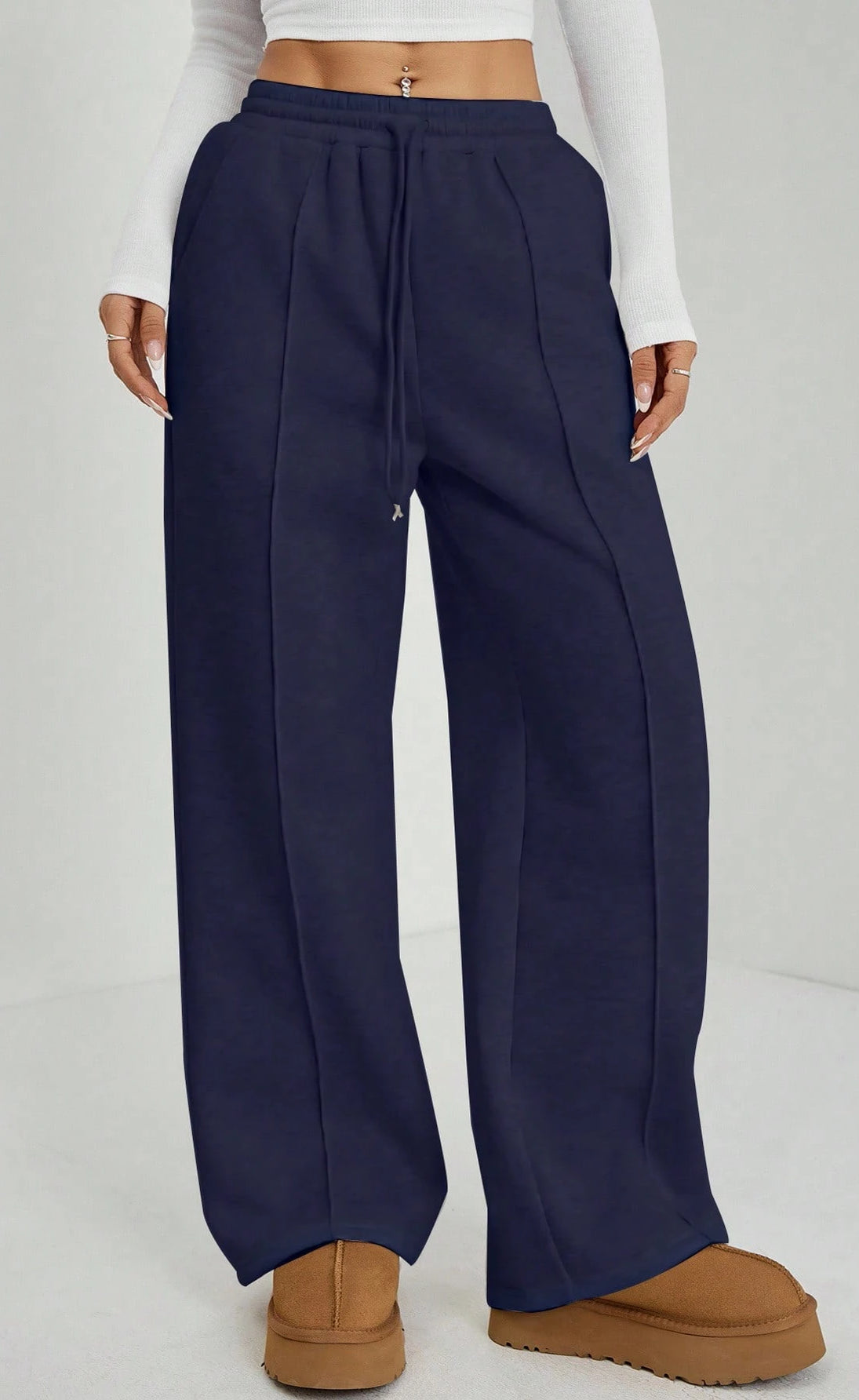 Front-Seam Wide-Leg Trouser - Navy Blue