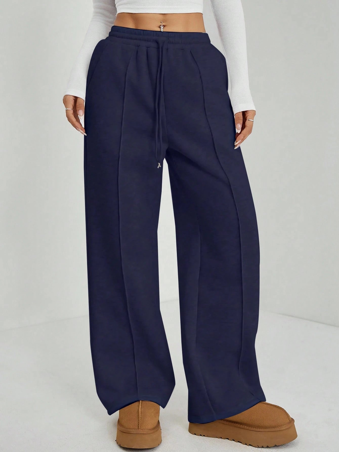 Front-Seam Wide-Leg Trouser - Navy Blue