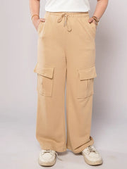 D600 - Beige Wide Leg Cargo Trousers