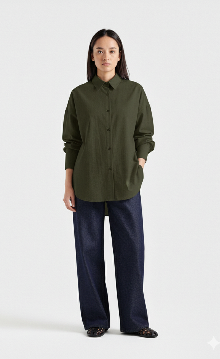 D600 Oversized Essentials Shirt – Olive Green