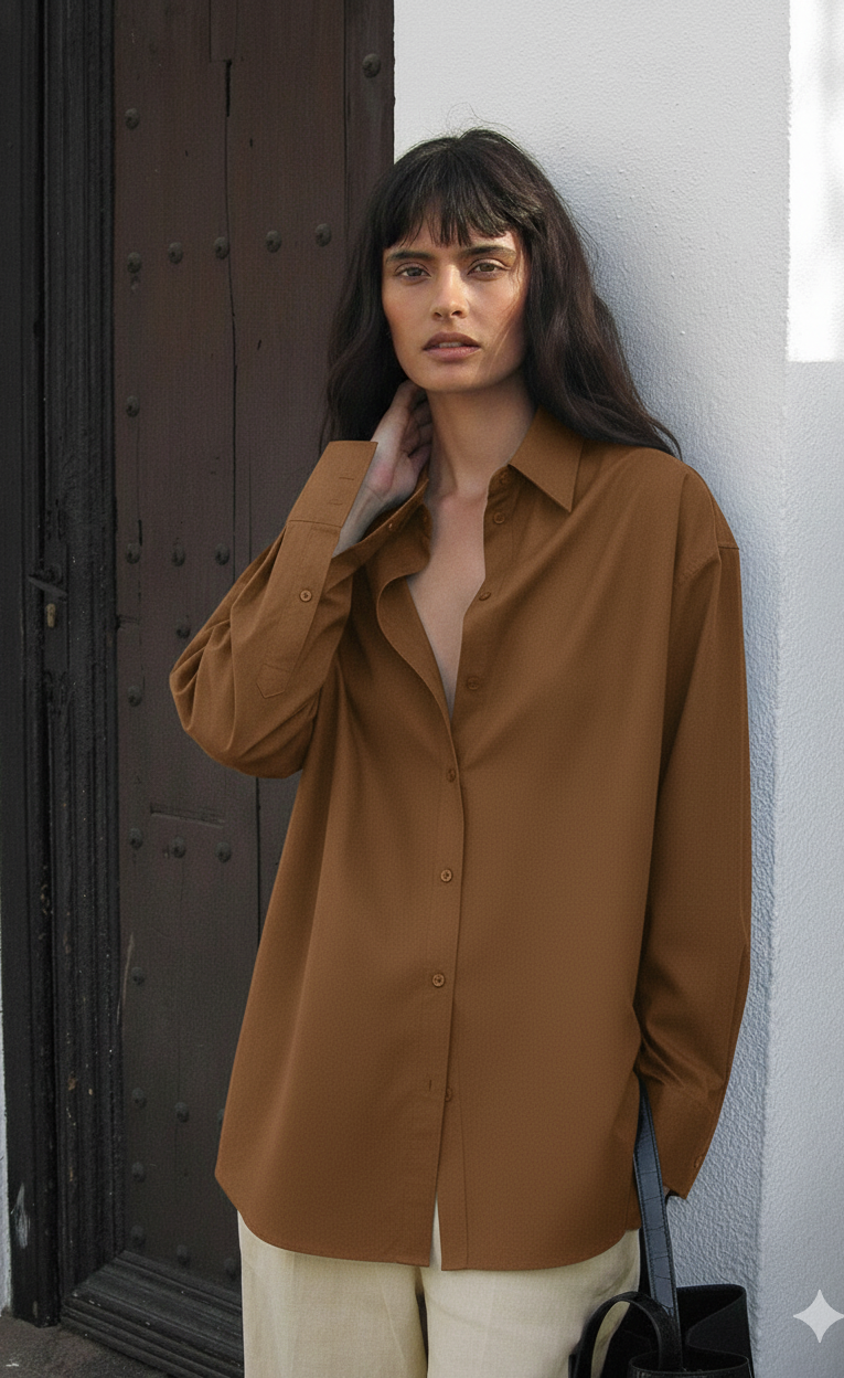 D600 Oversized Essentials Shirt – Dark Brown