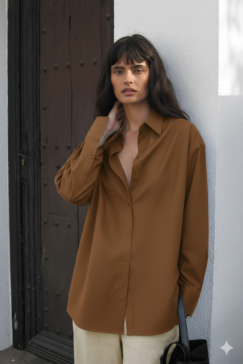 D600 Oversized Essentials Shirt – Dark Brown