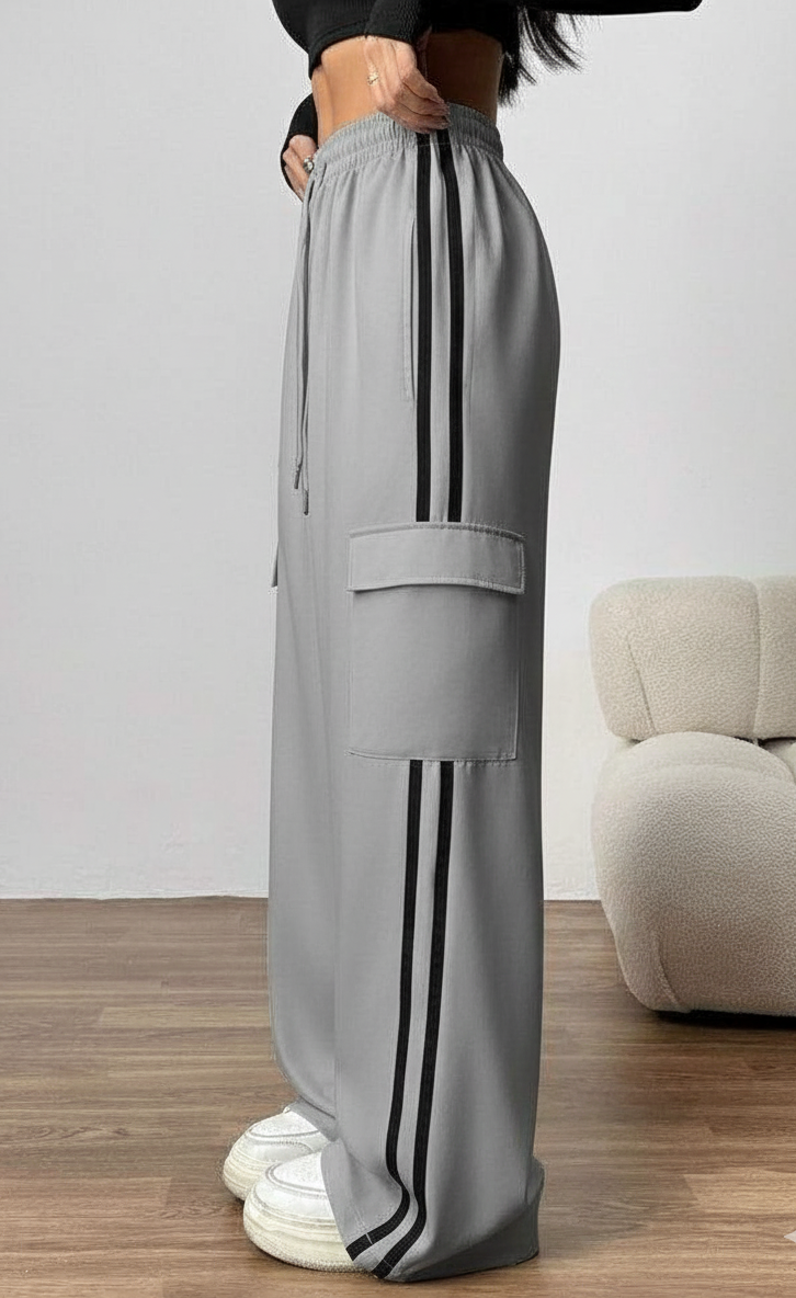 D600 Grey Stripe Cargo Wide-Leg Trouser