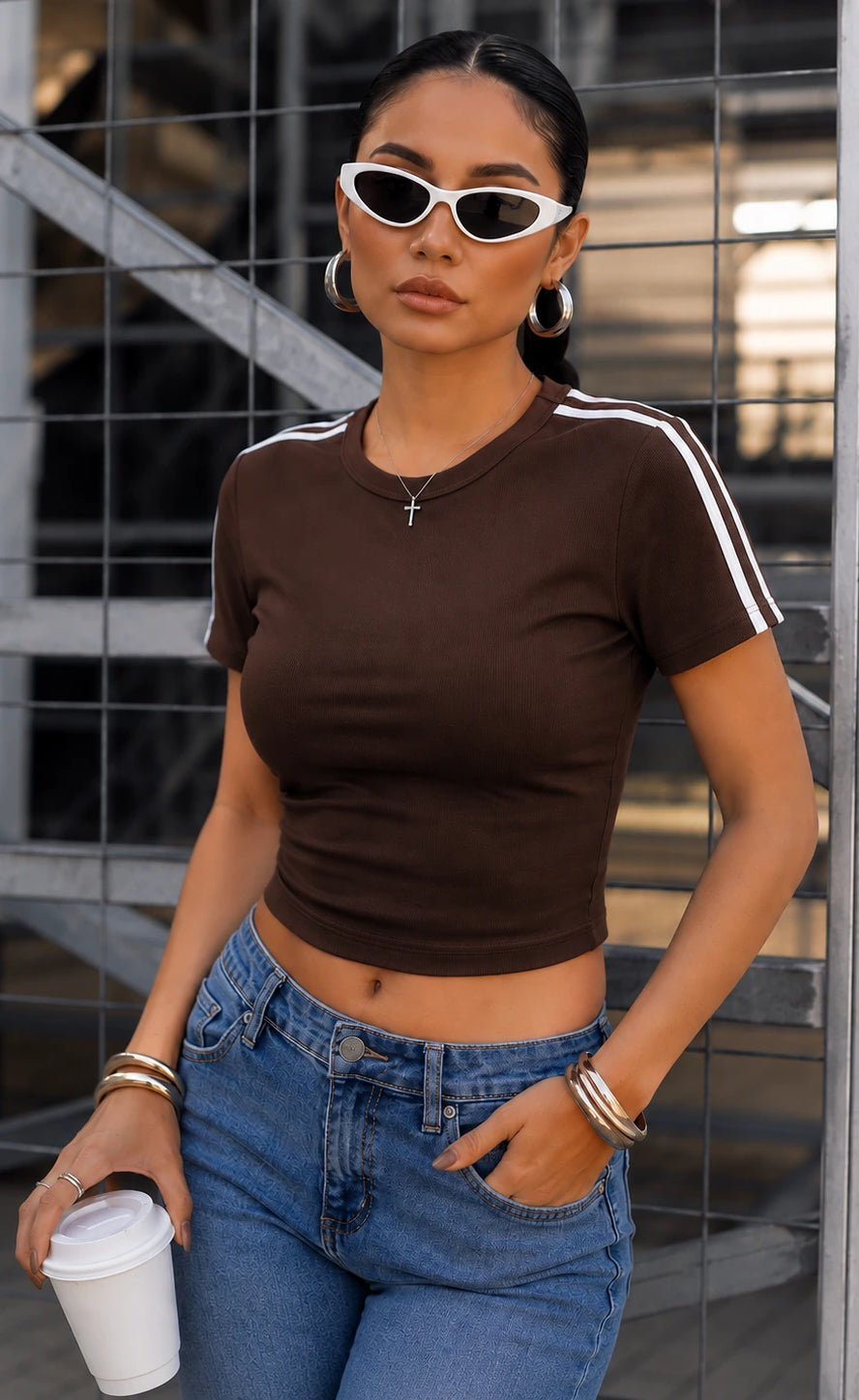 Essential Stripe Tee | Brown