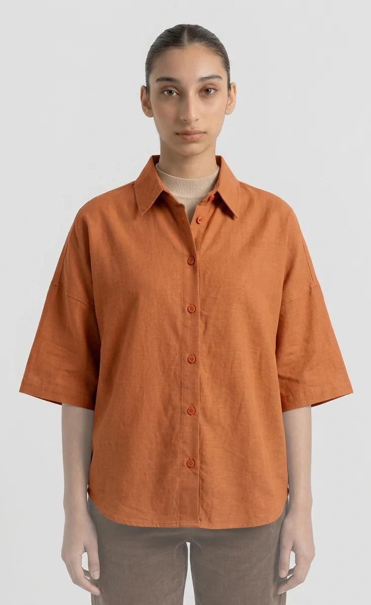 Oversized Button Down Shirt - Mustard