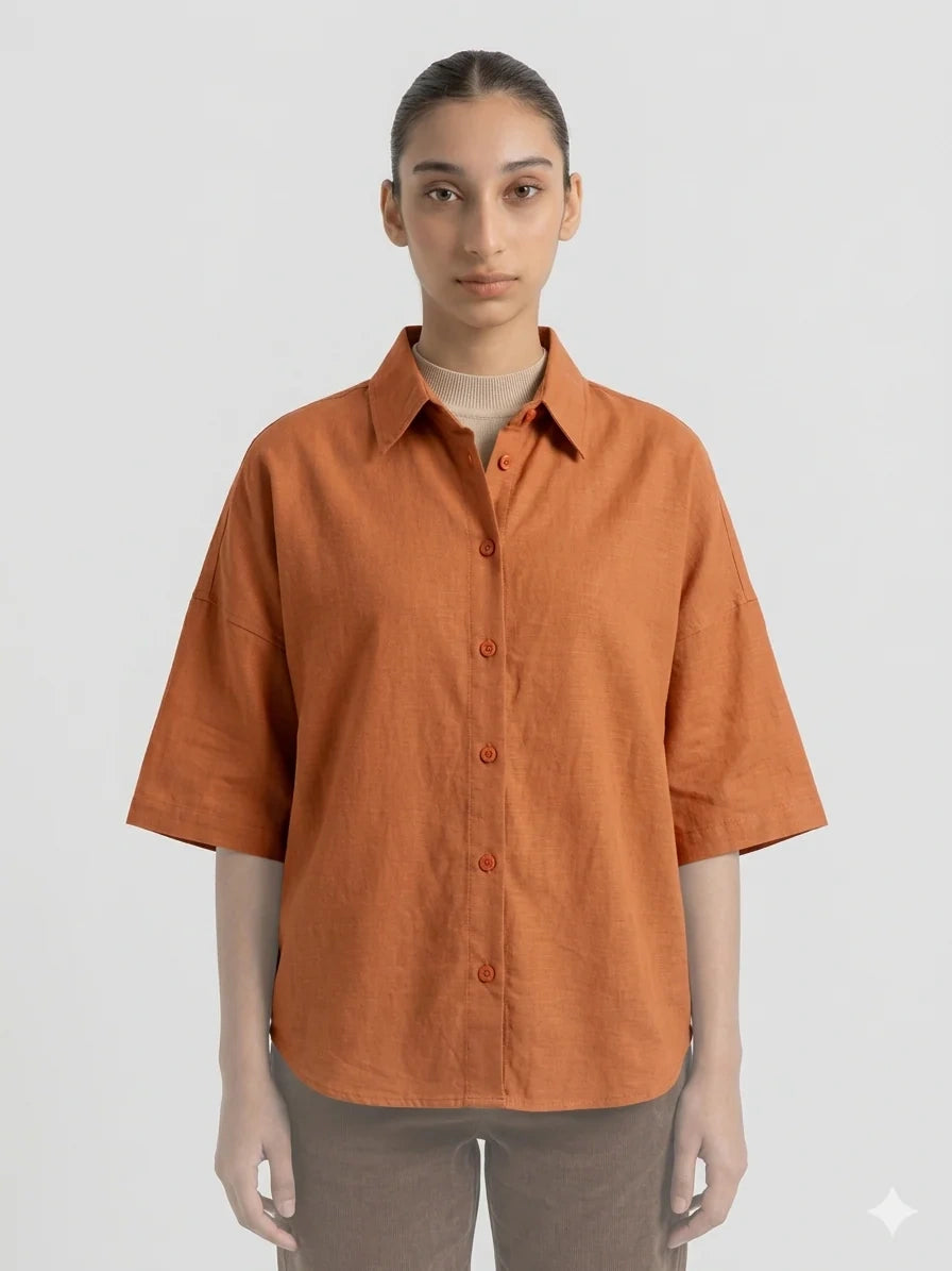 Oversized Button Down Shirt - Mustard