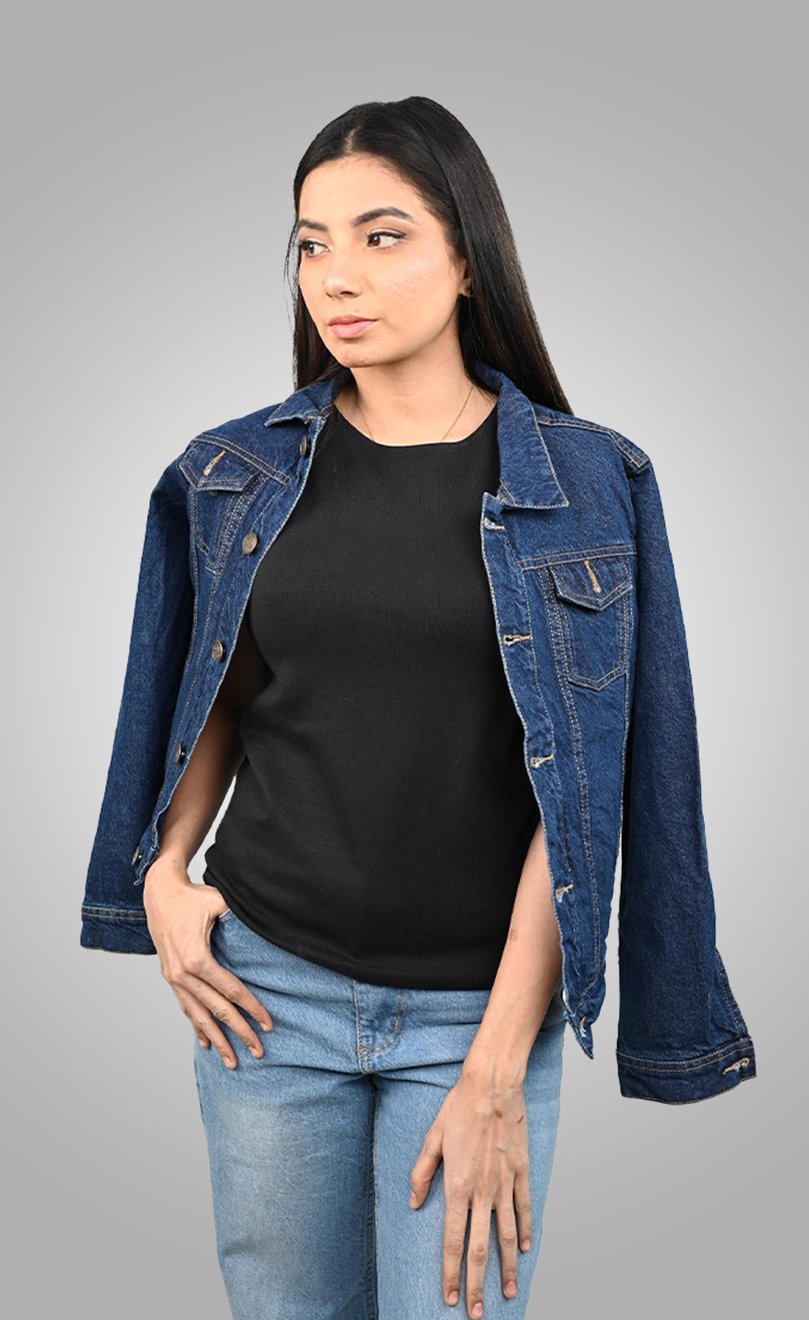 Classic Women's Denim Jacket | Dark Blue