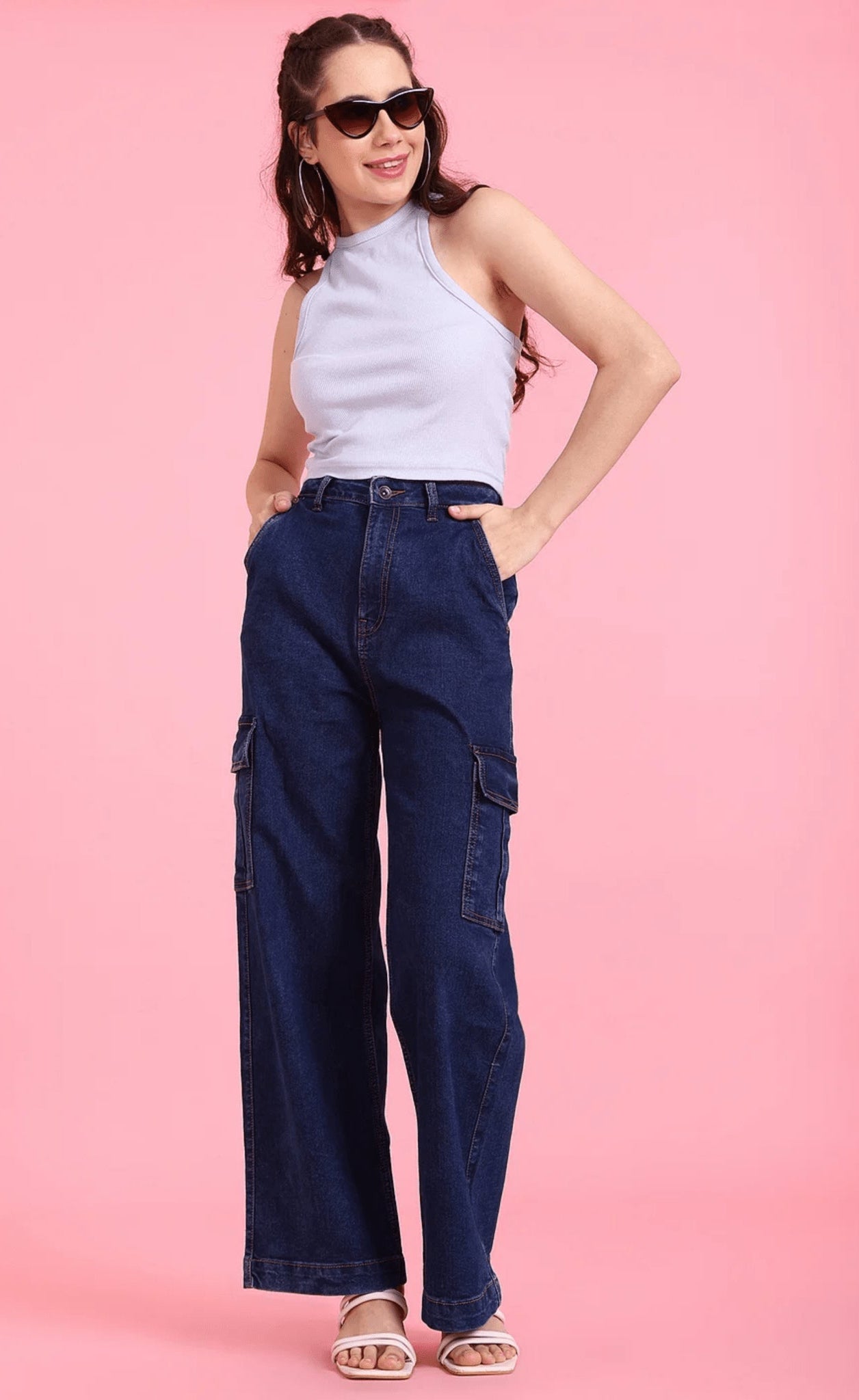 High Rise Wide Leg Cargo Jeans