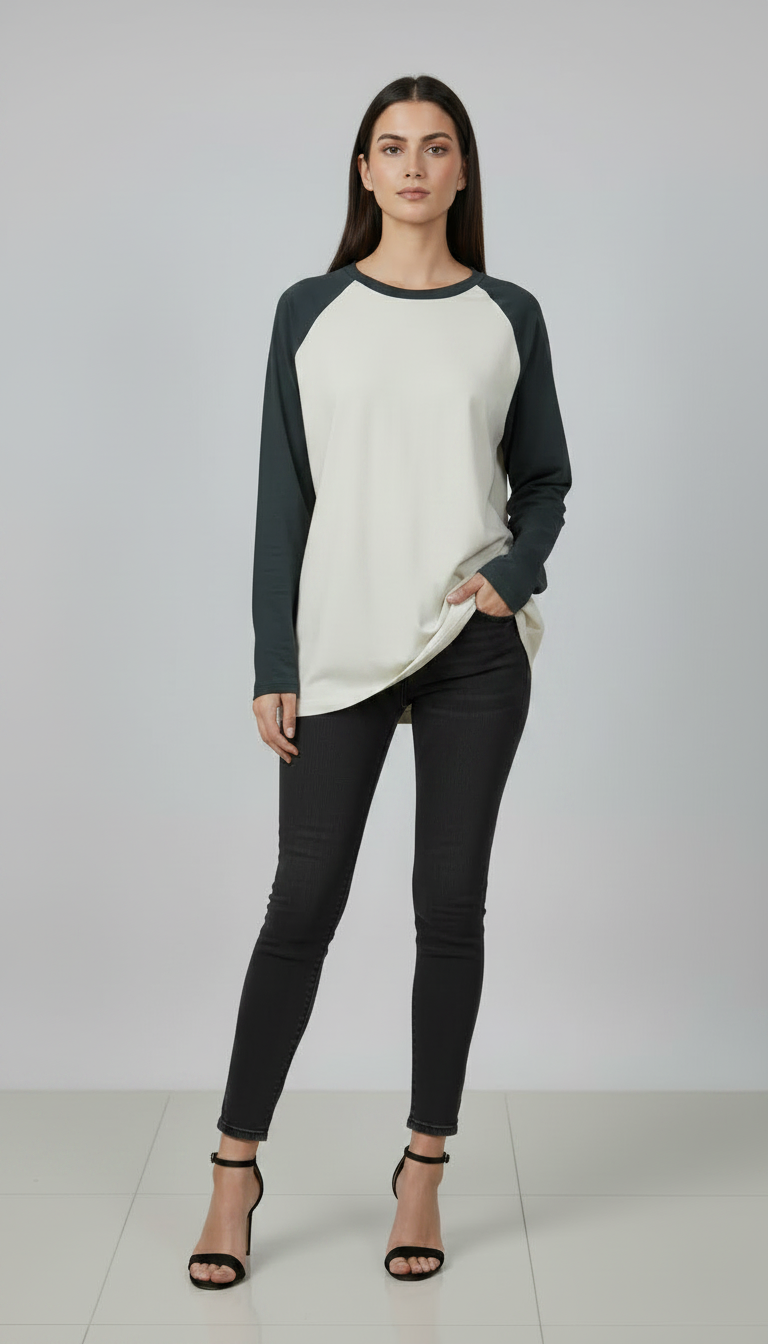 Contrast Raglan Sleeve Top | Beige/Black
