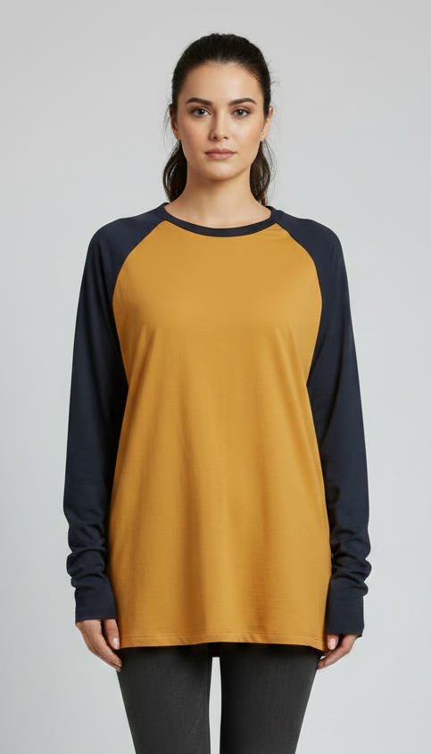 Contrast Raglan Sleeve Top | Mustard/Black