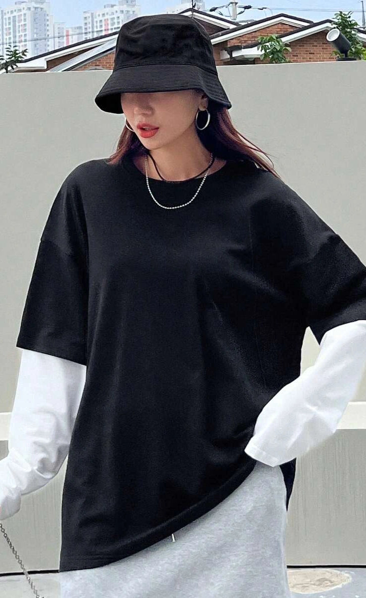Oversized Layered T-Shirt - Black