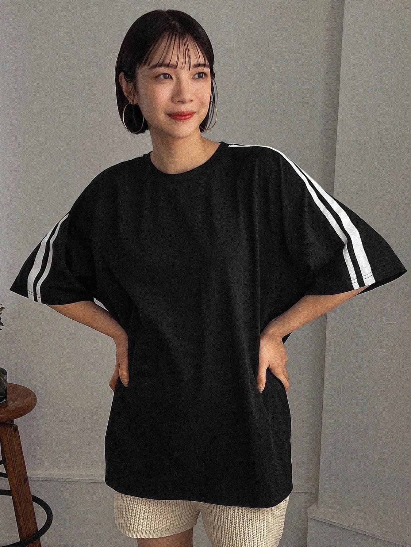 Oversized Stripe T-Shirt - Black