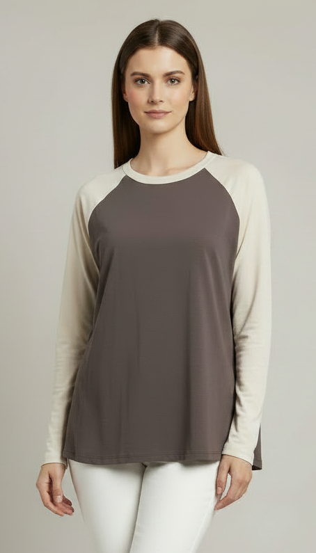 Contrast Raglan Sleeve Top | Brown/Beige