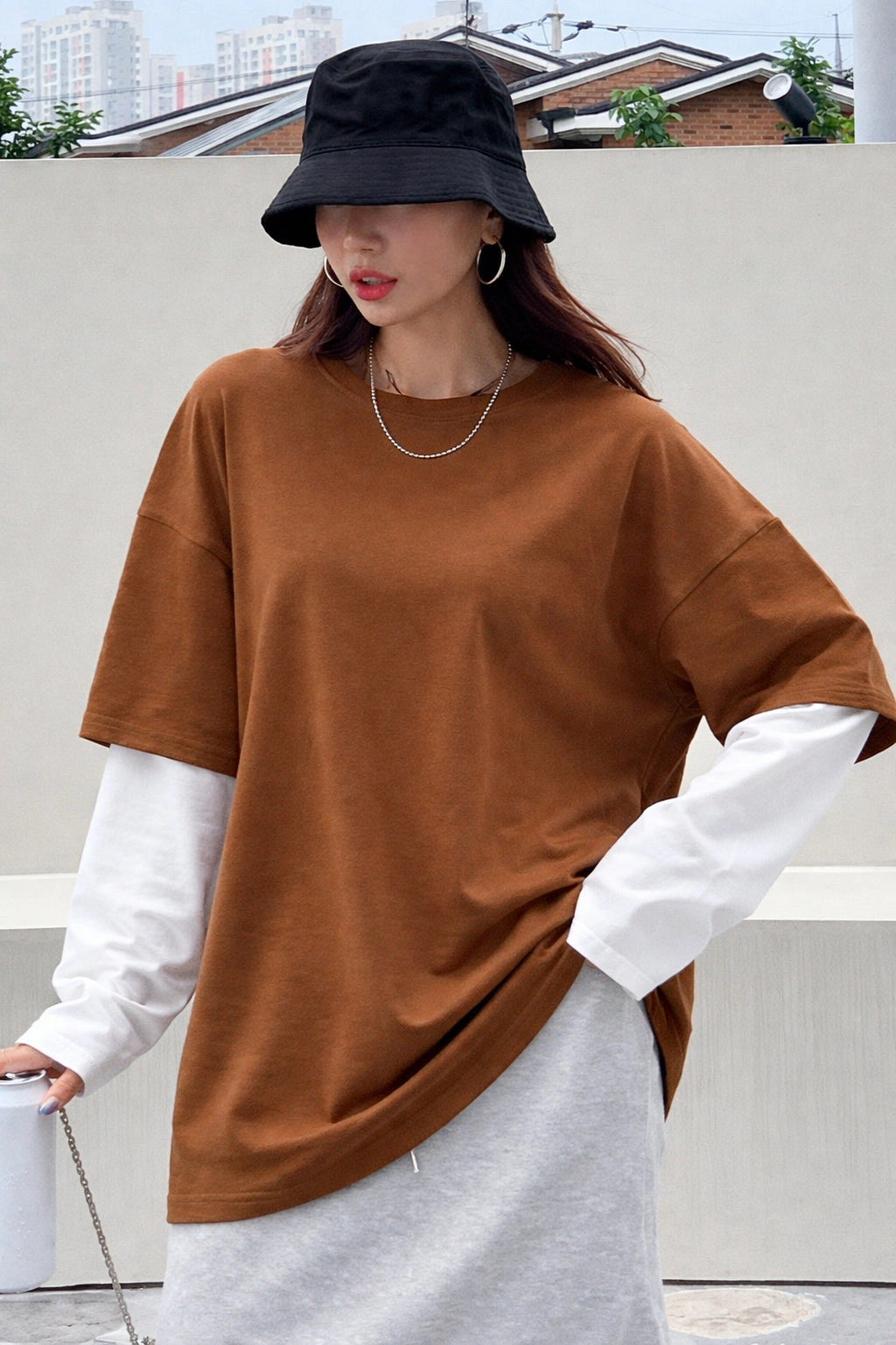 Oversized Layered T-Shirt - Mustard