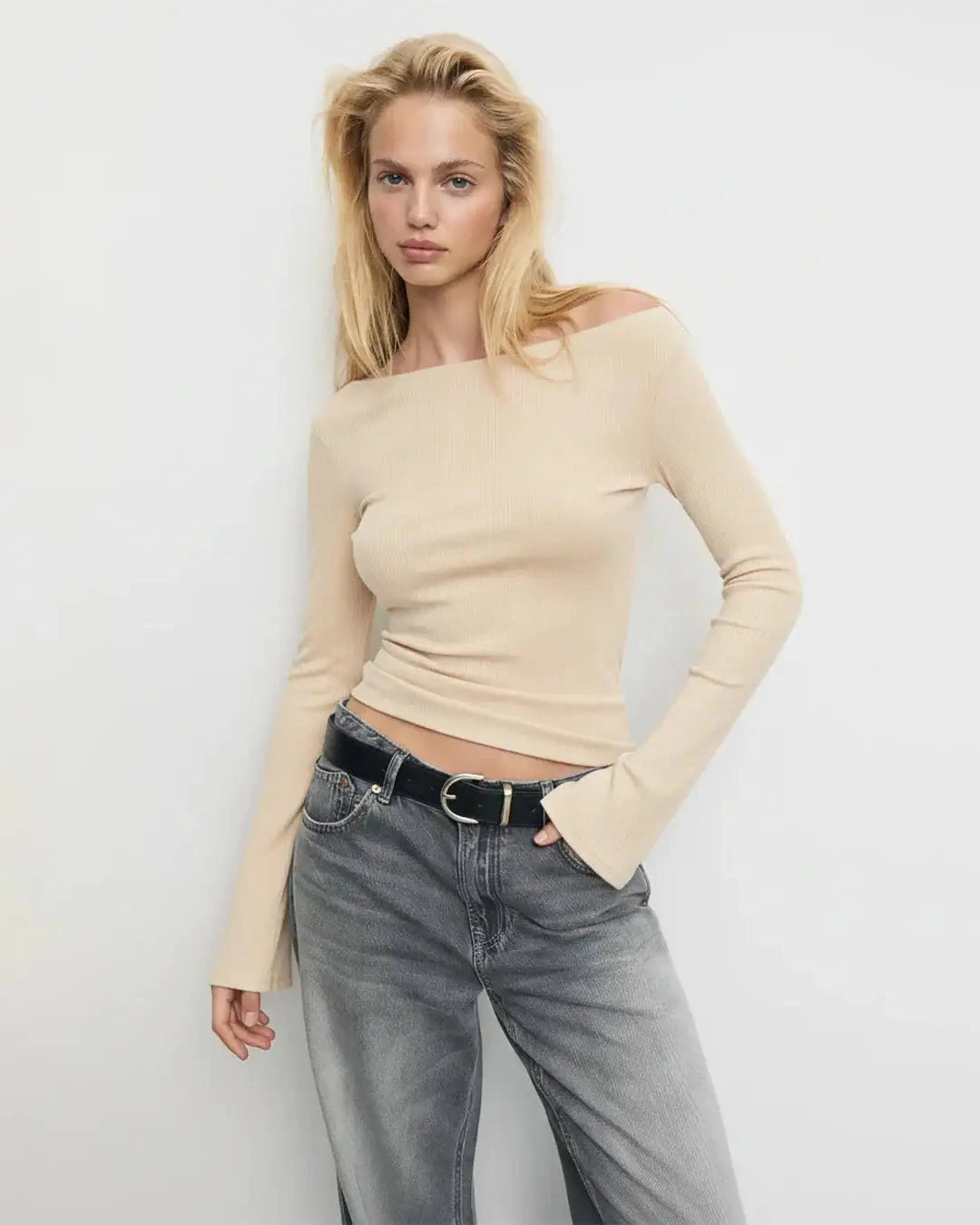 Bell Sleeve T-Shirt - Beige