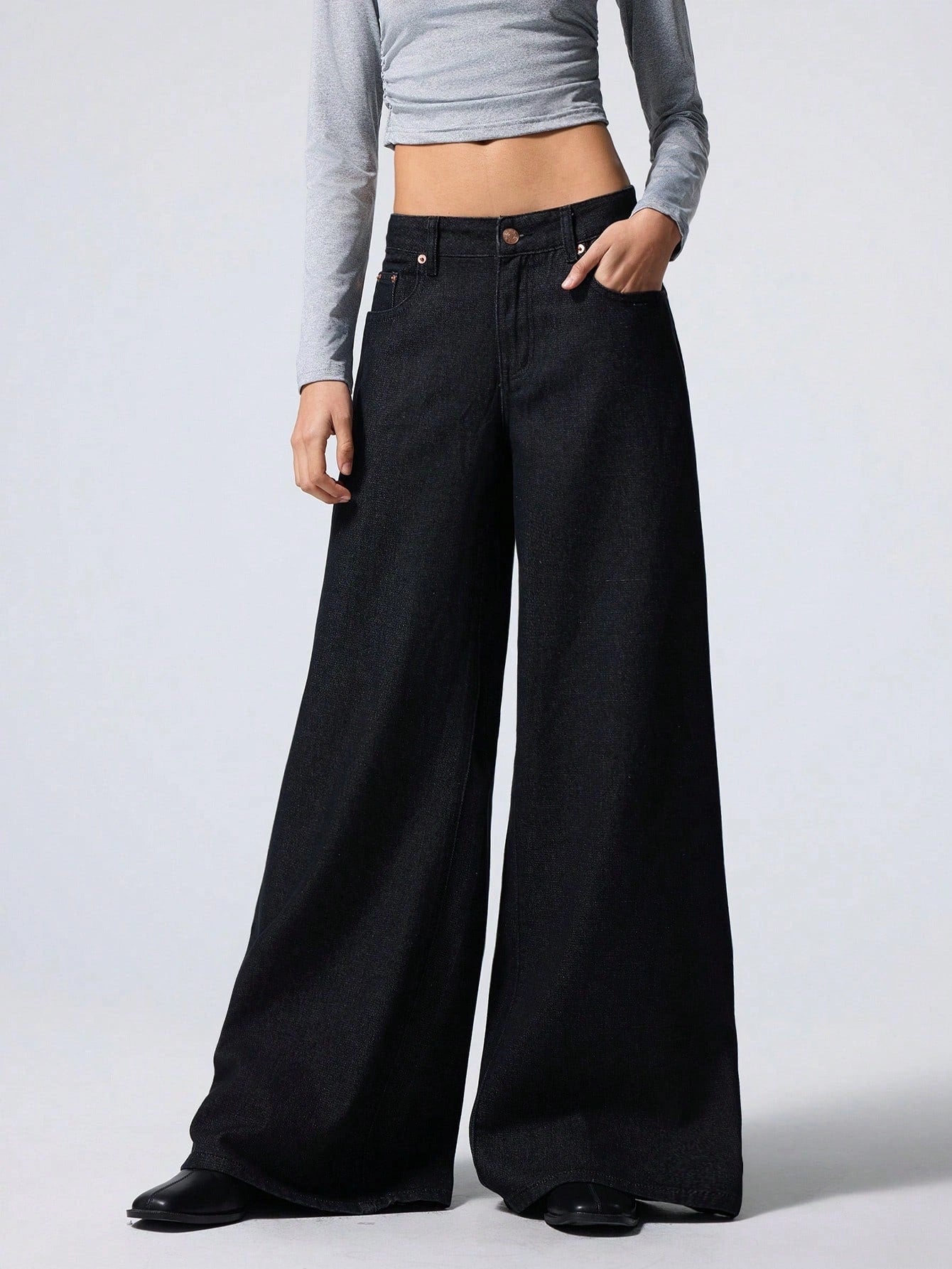 Baggy Palazzo Wide Leg Jeans - Black