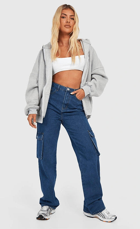 HIGH RISE WIDE LEG CARGO JEANS