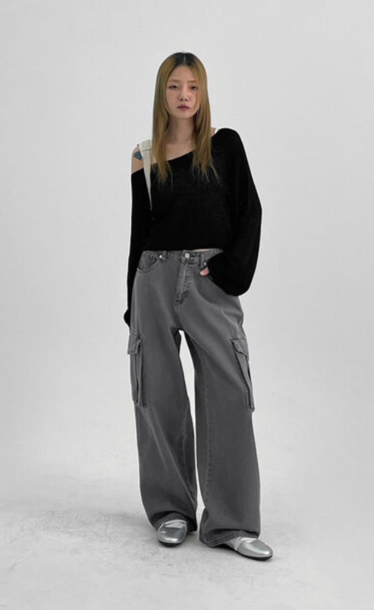 ZARA Cargo High-Waist Wide-Leg Jeans - Vintage Grey