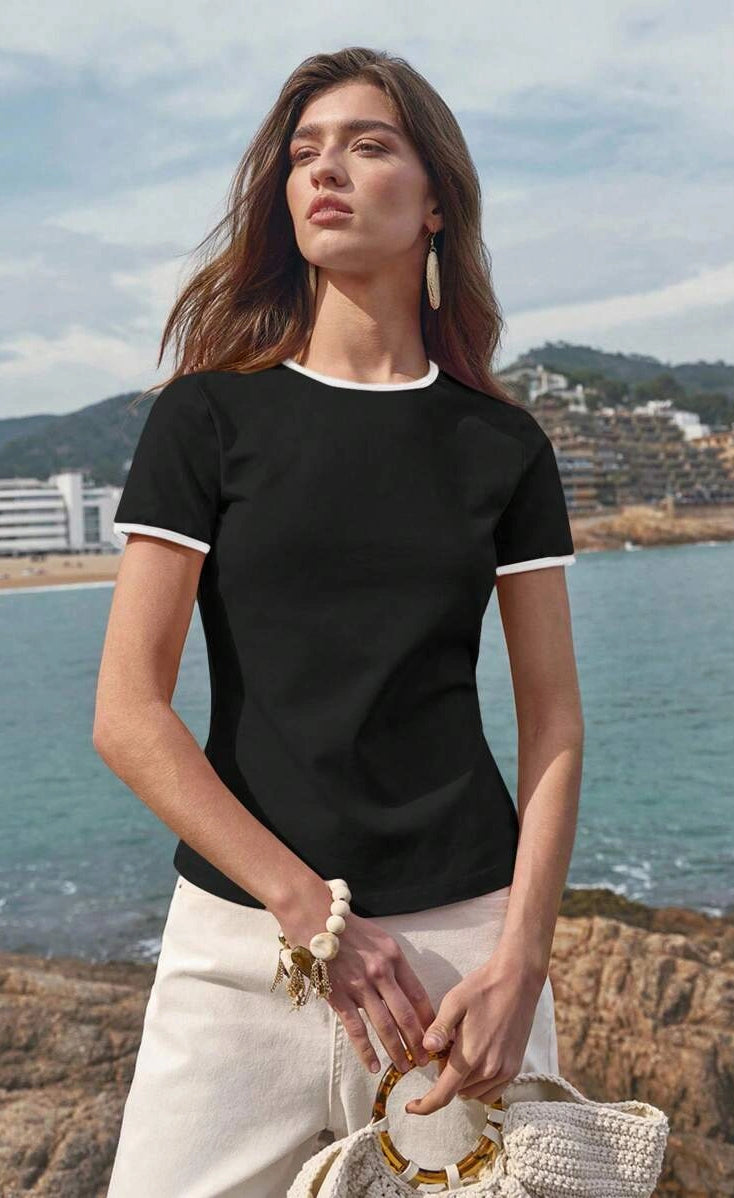 Contrast Trim T-Shirt - Black