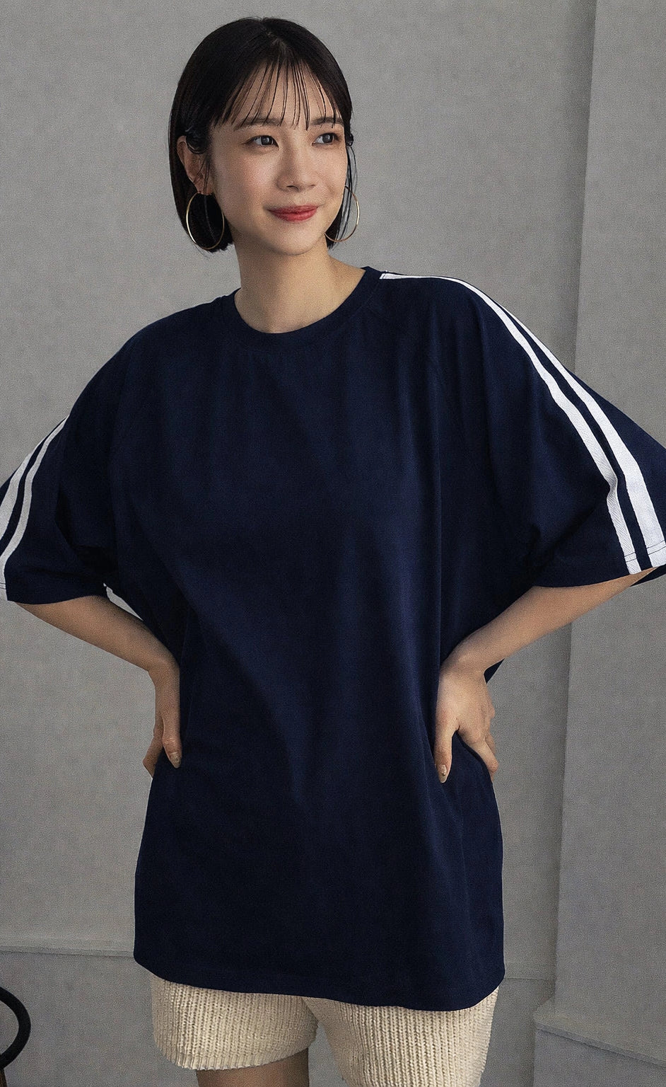 Oversized Stripe T-Shirt - Navy Blue