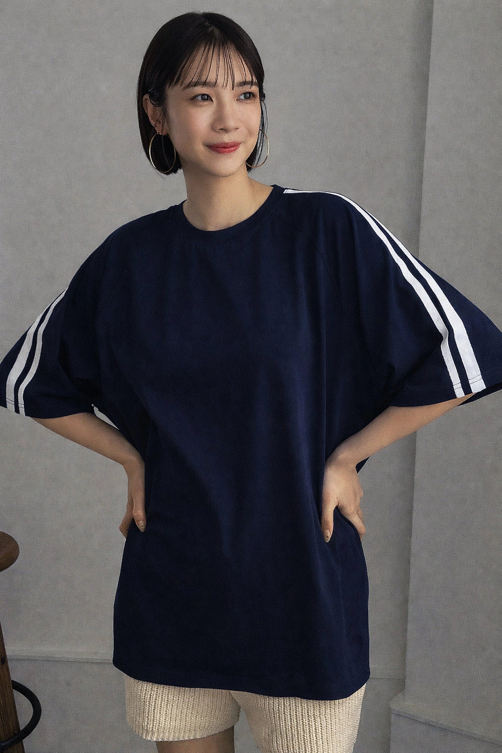Oversized Stripe T-Shirt - Navy Blue