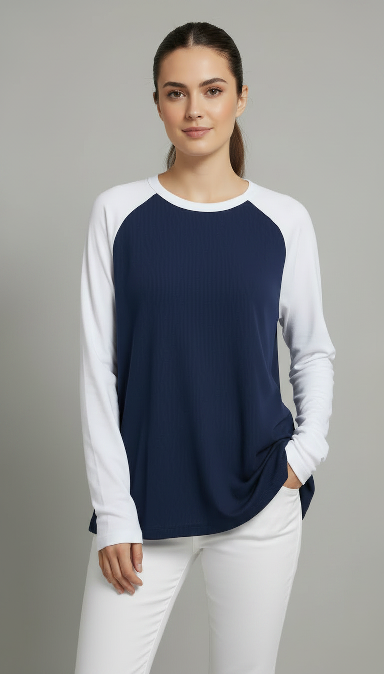 Contrast Raglan Sleeve Top | Blue/White