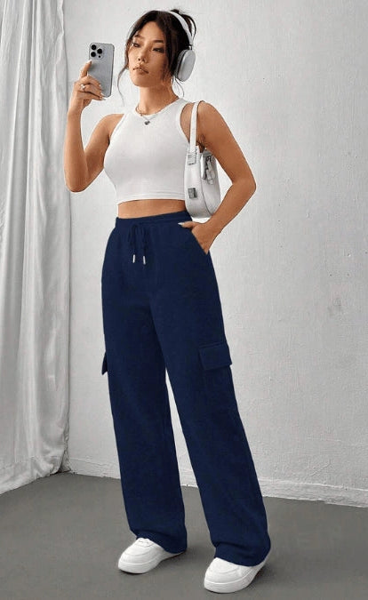 ZARA NAVY BLUE HIGH WAISTED CARGO SWEATPANT
