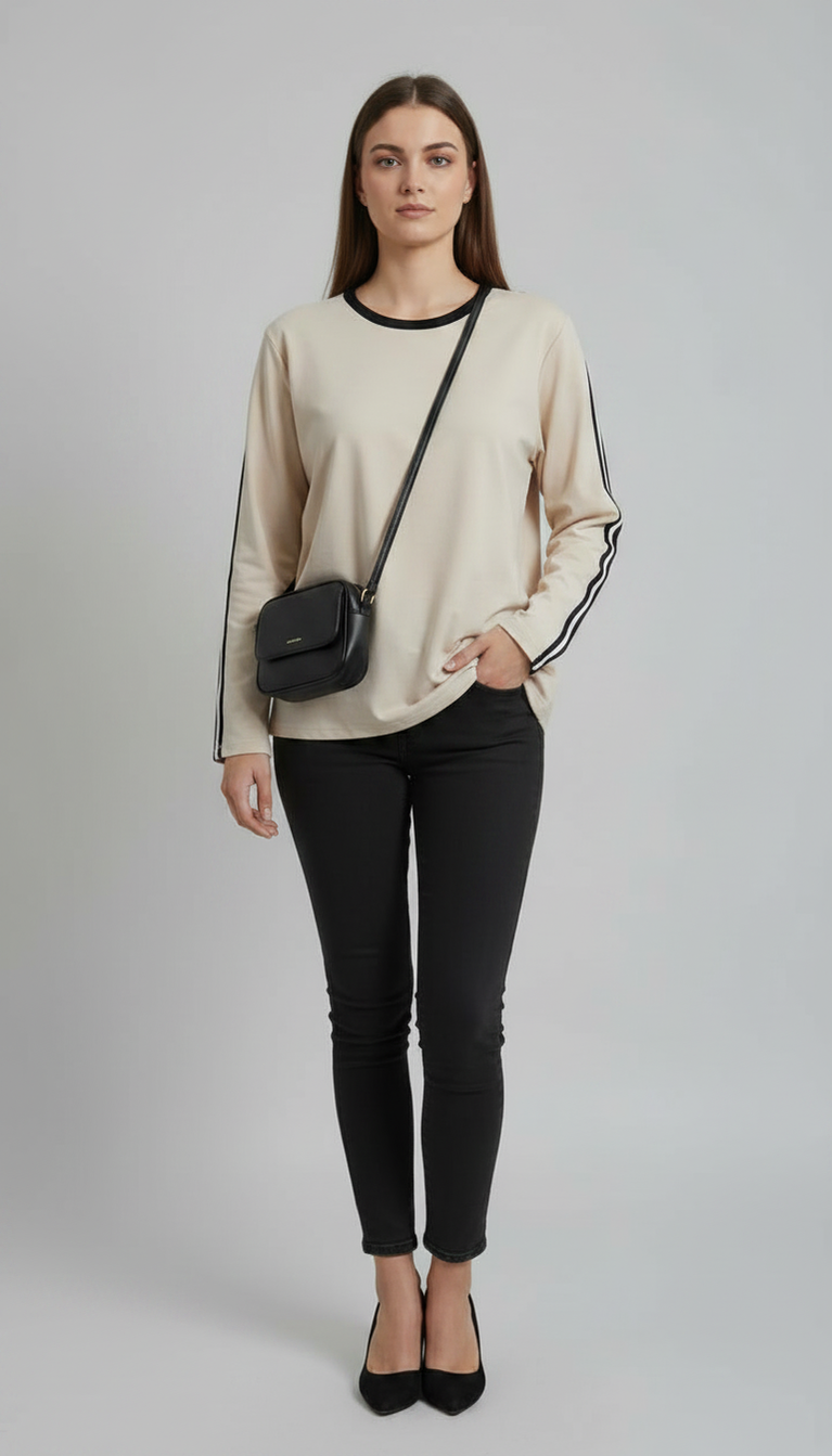Striped Oversized Top | Beige