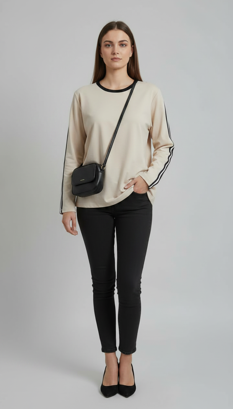 Striped Oversized Top | Beige