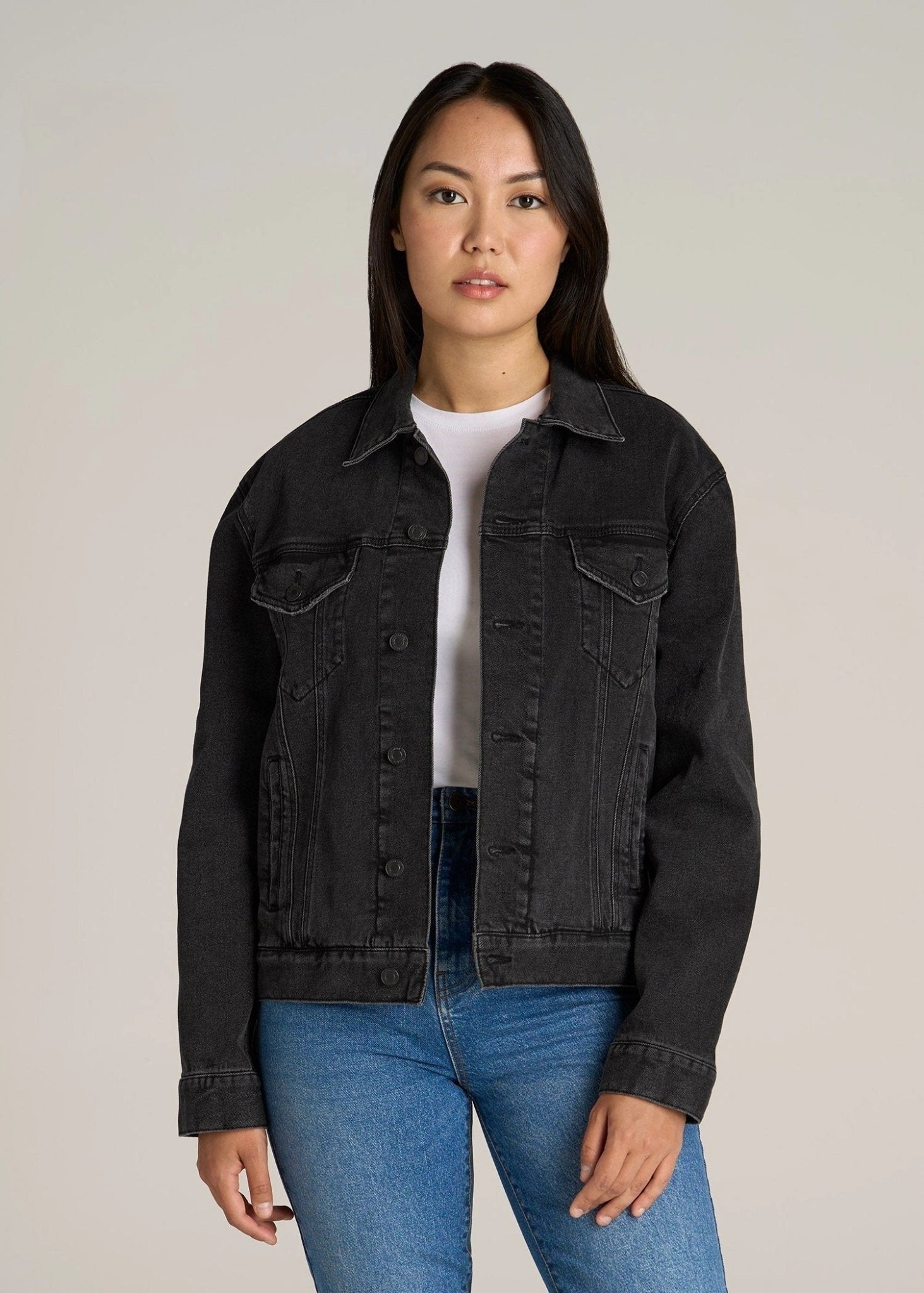 Women's Relaxed Denim Jacket - Black Stone Wash
