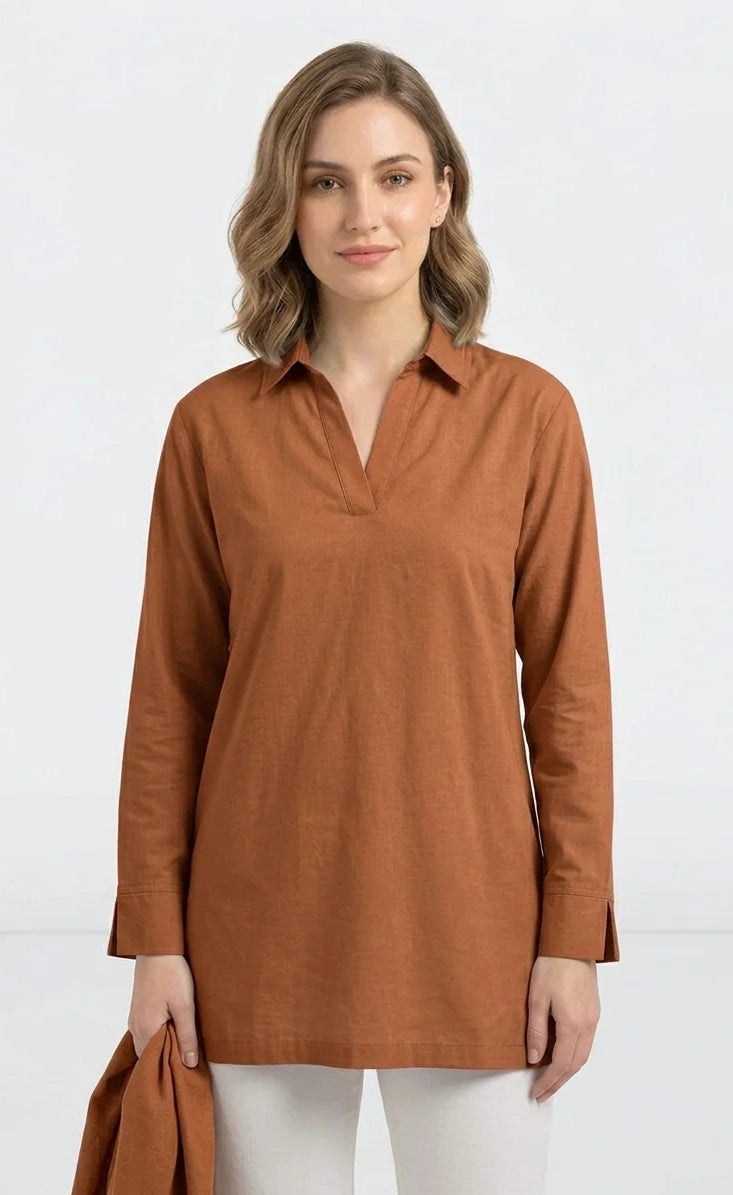 Oversized V-Neck Collar Shirt - Mustard